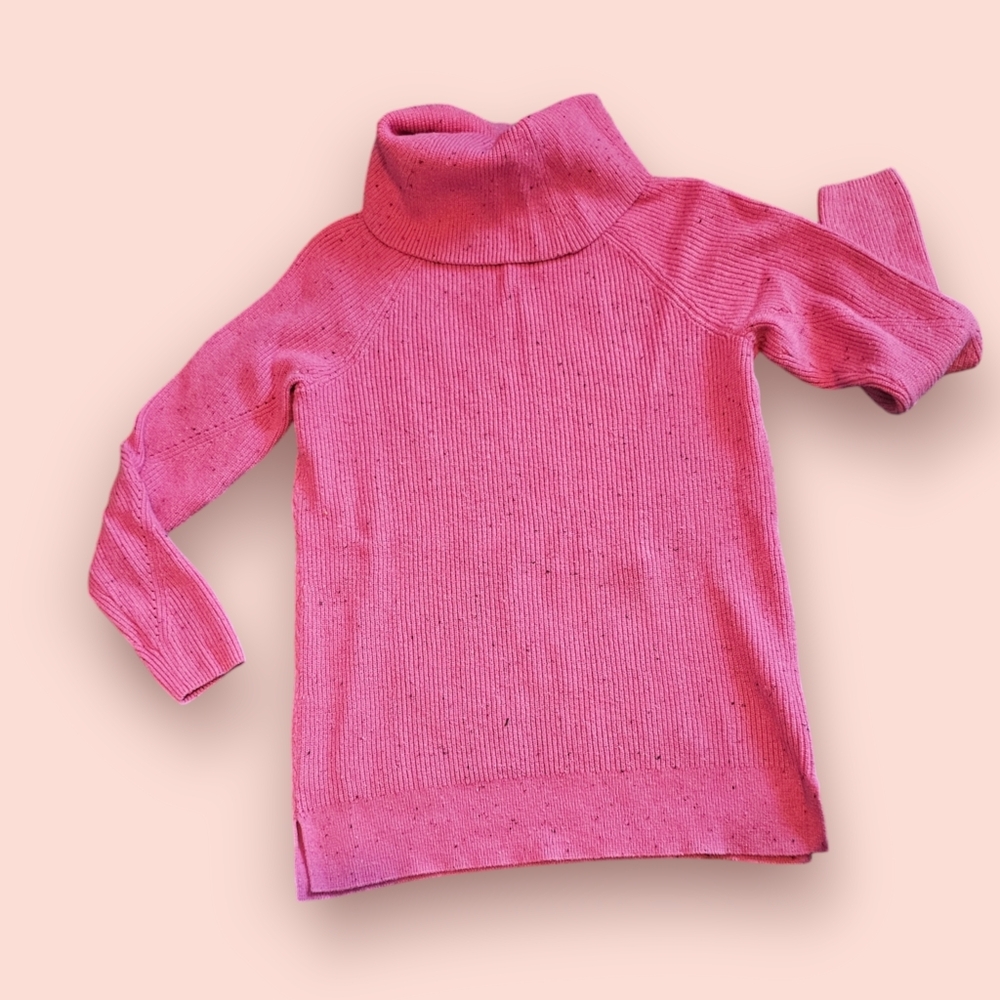 Talbot's Pink Flecked Turtleneck Cable Knit Sweater Size Medium Petite